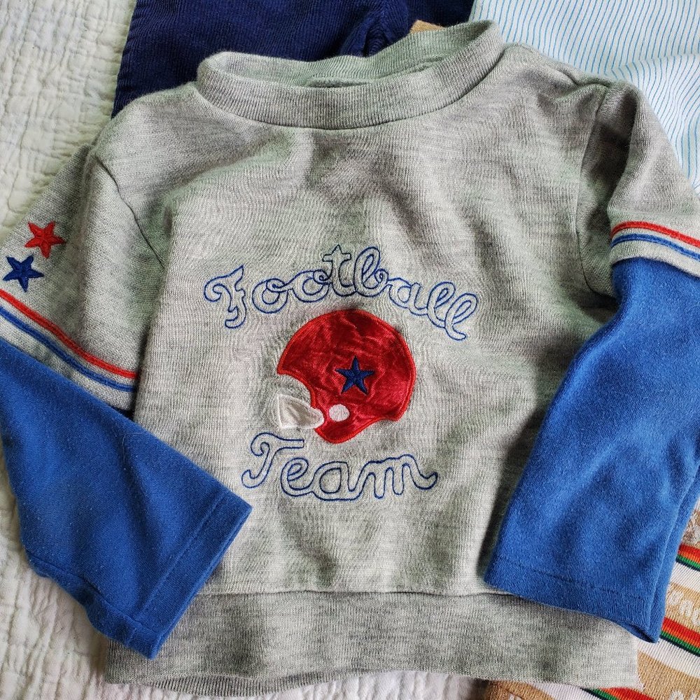 Vintage 70s 80s Baby Boy Lot Set of 5 TShirt Overalls Jumpsuit Blue 6/9 Months - Picture 14 of 16